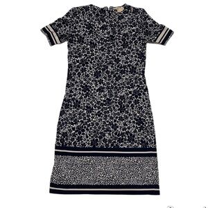 Michael Kors Navy Blue and White Sheath Dress Knee-Length Short Sleeve/ XS